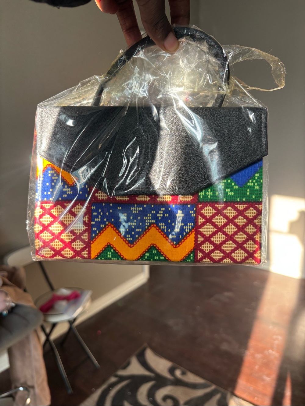 Black Multicolor Beaded Top-Handle Women's Bag